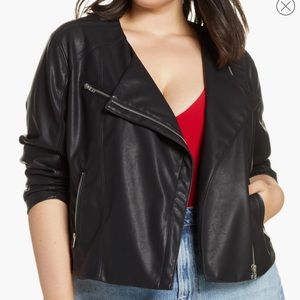 BLANKNYC Record Breaker Collarless Faux Leather Moto Jacket